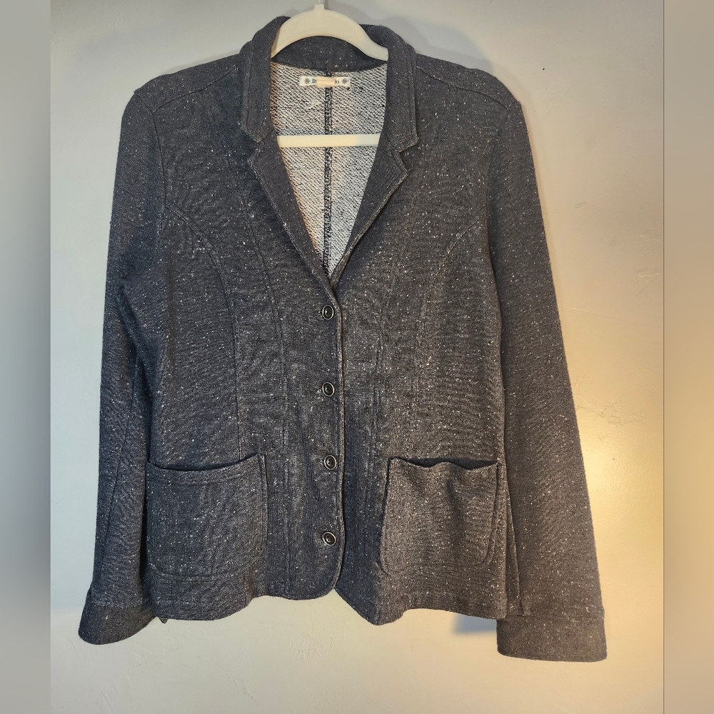 Ruff Hewn Gray/black Knit Blazer Jacket Casual Button Front Sz M